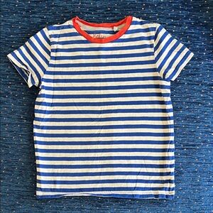 Mini Boden Blue and White Striped Tee with Red Collar
